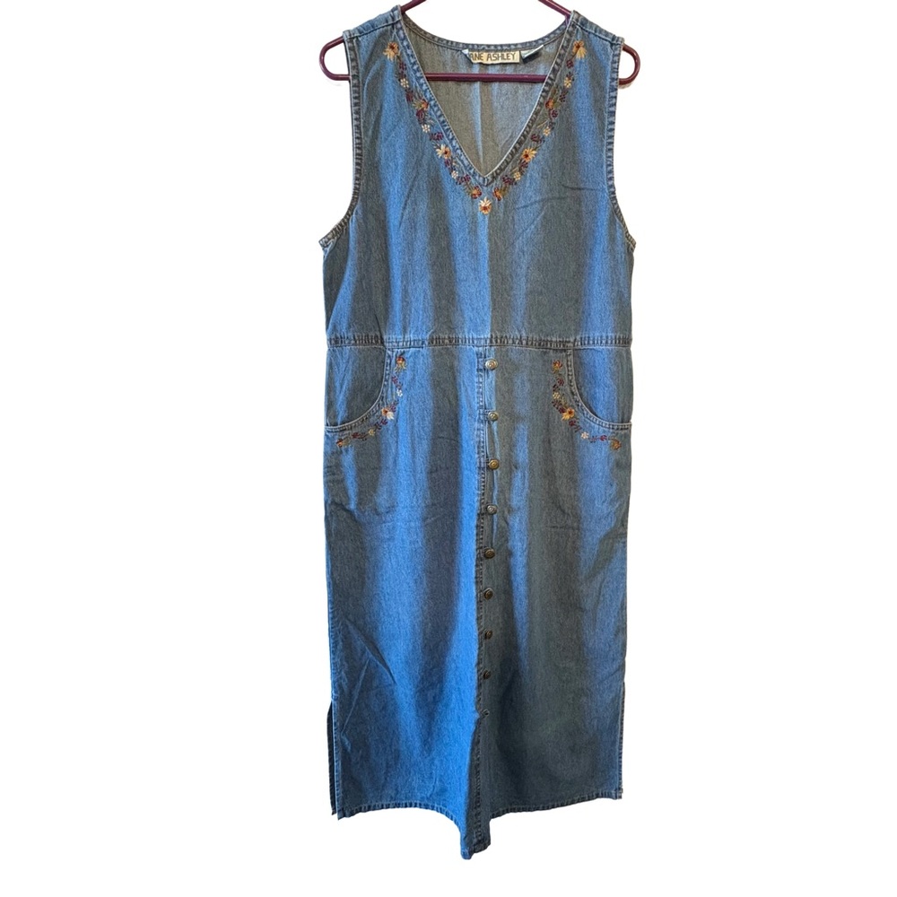 Jane Ashley Blue Denim Embroidered Dress